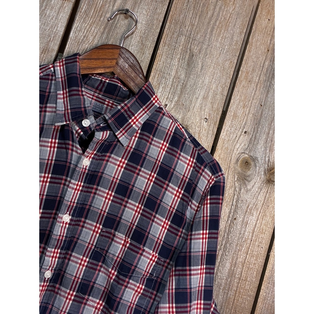J.Crew Mens Lightweight Chambray Plaid Button Down Shirt Red Blue 20450 Medium